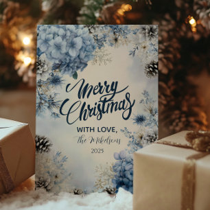 Tarjeta Festiva Navidades de la vegetación azul escarcha