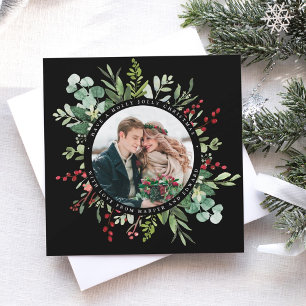 Tarjeta Festiva Navidades de la vegetación botánica Photo Square B