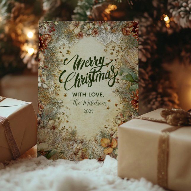 Tarjeta Festiva Navidades de la vegetación de la pina dorada (Subido por el creador)