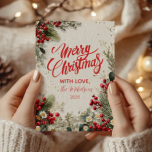 Tarjeta Festiva Navidades de la vegetación de nieve y las berries