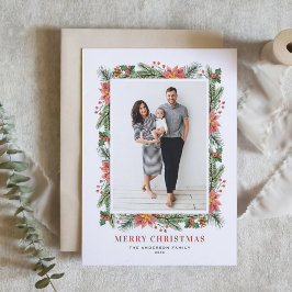 Tarjeta Festiva Navidades de la vendimia Poinsettias Pine Needles