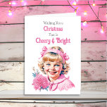 Tarjeta Festiva Navidades de la vieja moda rosados Elf alegres y b<br><div class="desc">Una tarjeta de Navidades bonitos con una linda niña pequeña de color rosa con un ambiente vintage. Navidades retro que se sienten anticuados.</div>