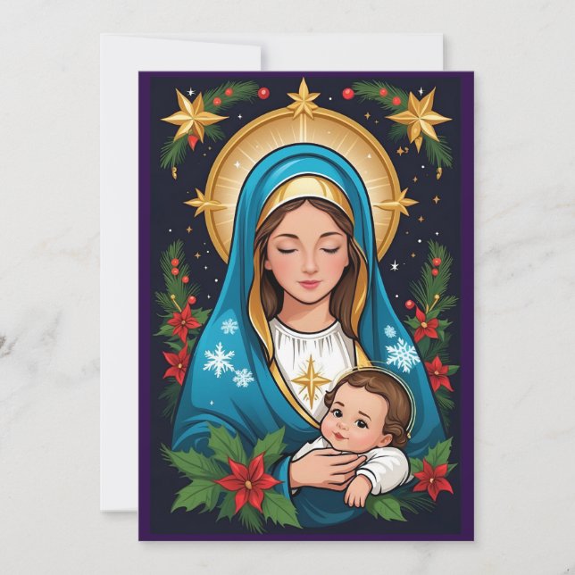 Tarjeta Festiva Navidades de la Virgen María Católica (Anverso)