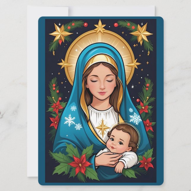 Tarjeta Festiva Navidades de la Virgen María Católica (Anverso)