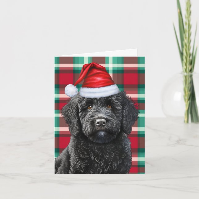 Tarjeta Festiva Navidades de Labradoodle Negra Perro de vacaciones (Anverso)