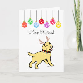 Tarjeta Festiva Navidades de Labrador Amarillo Antlers y Ornamets