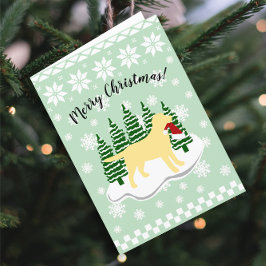 Tarjeta Festiva Navidades de Labrador Amarillo copos de nieve ever
