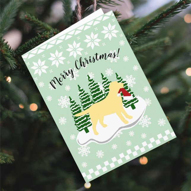 Tarjeta Festiva Navidades de Labrador Amarillo copos de nieve ever (Yellow Labrador Evergreen Snowflakes Design Christmas Cards for Yellow Labrador Owners.  Silhouette.)