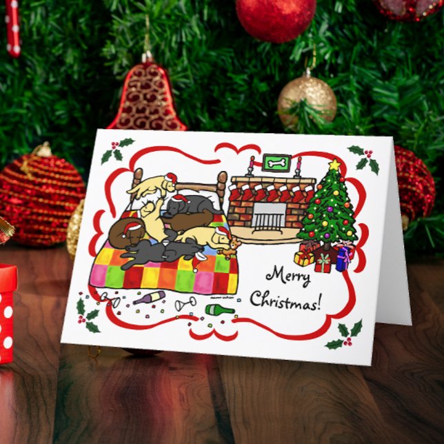 Tarjeta Festiva Navidades de Labrador Eve Personalizado (Labrador Christmas Eve Cartoon Design Christmas Cards for Labrador Owners.  Cute and humorous image.)