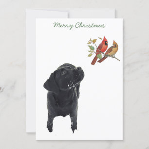 Tarjeta Festiva Navidades de Labrador Negro que recuperan cachorro