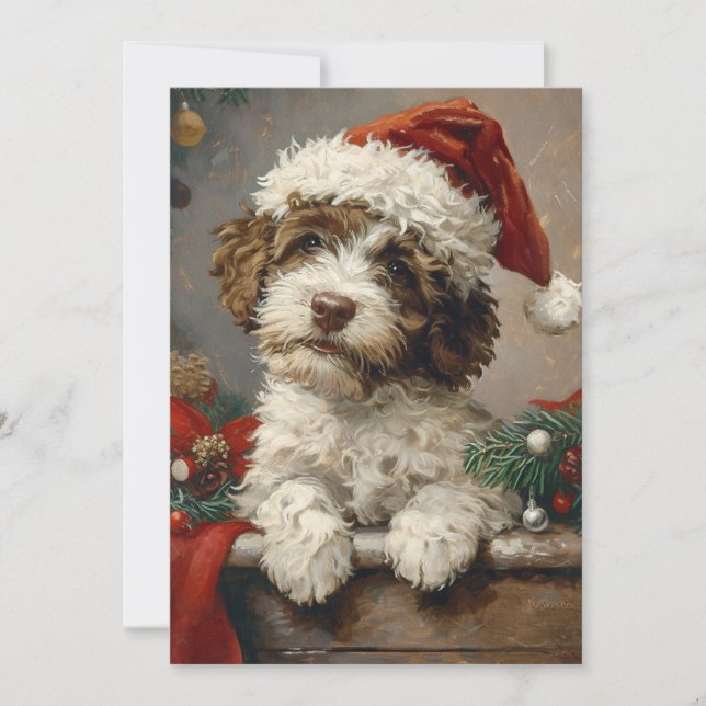 Tarjeta Festiva Navidades de Lagotto Romagnolo (Anverso)