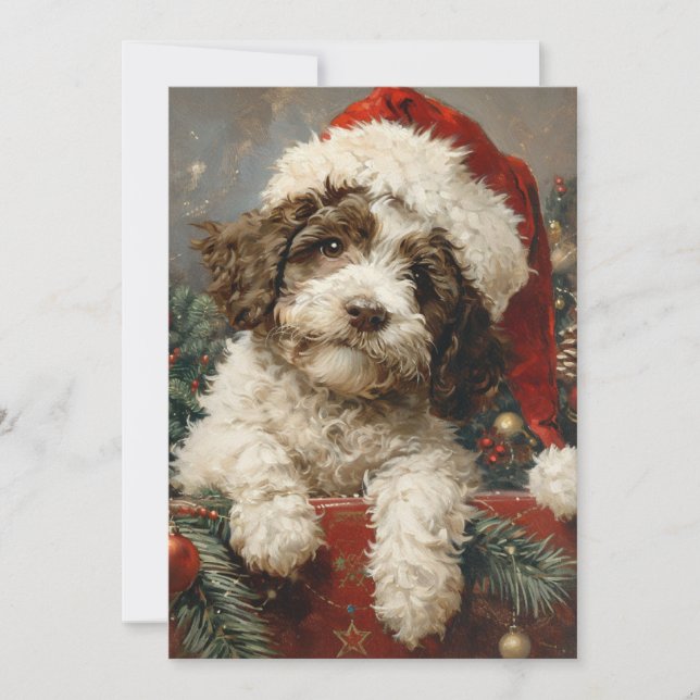 Tarjeta Festiva Navidades de Lagotto Romagnolo (Anverso)