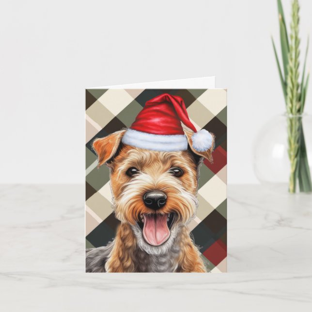 Tarjeta Festiva Navidades de Lakeland Terrier en vacaciones de per (Anverso)
