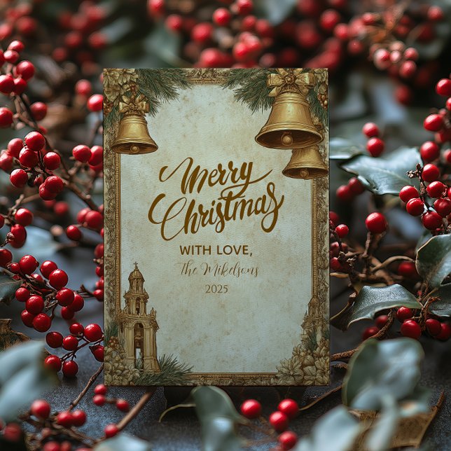 Tarjeta Festiva Navidades de las campanas doradas (Subido por el creador)