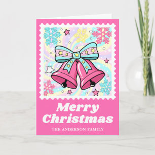 Tarjeta Festiva Navidades de las campanas rosadas brillantes estam