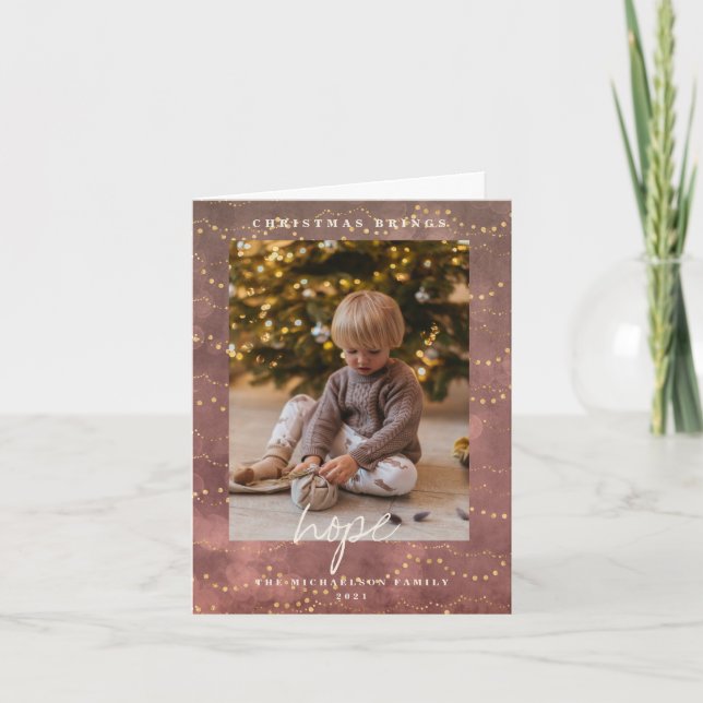 Tarjeta Festiva Navidades de las Luces Doradas Dos Imágenes (Anverso)