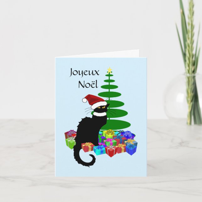 Tarjeta Festiva Navidades de Le Chat Noir Santa Hat (Anverso)