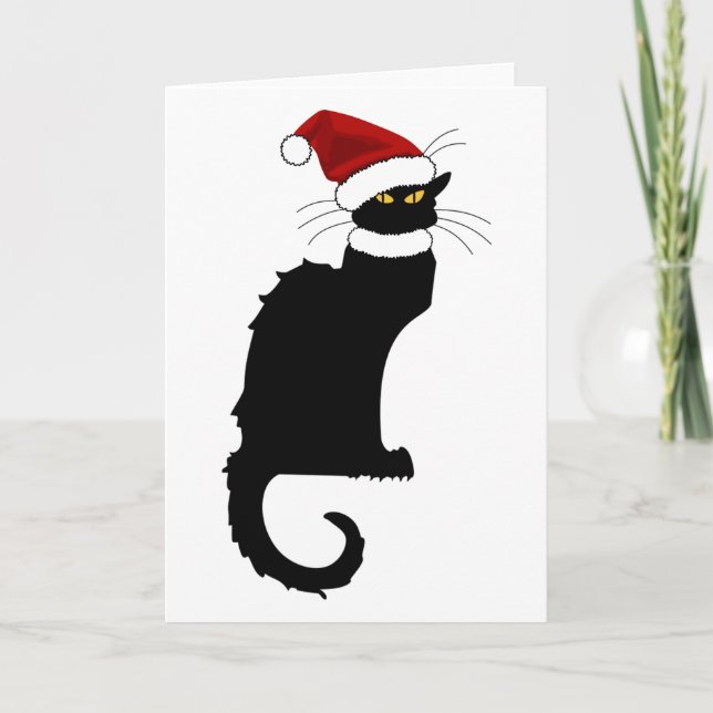 Tarjeta Festiva Navidades de Le Chat Noir Santa Hat (Anverso)
