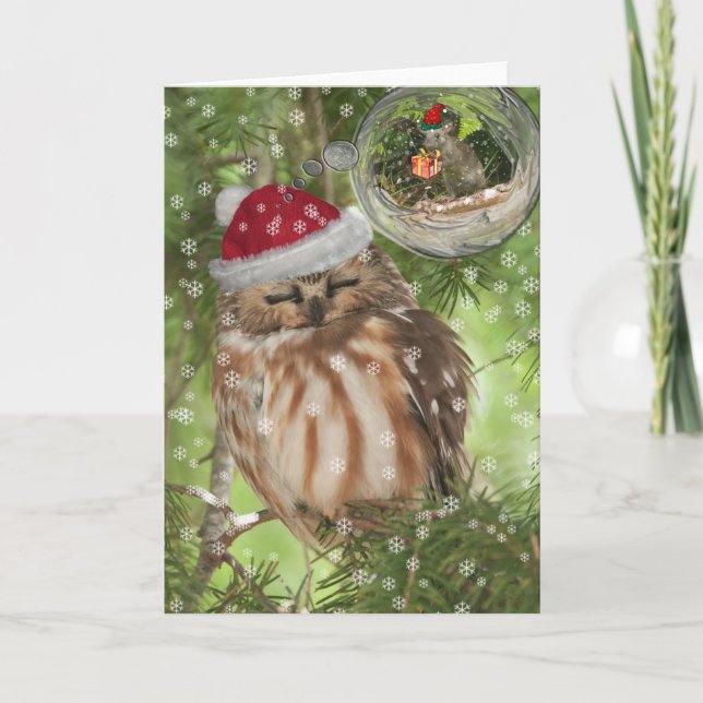 Tarjeta Festiva Navidades de lechuza del norte (Anverso)