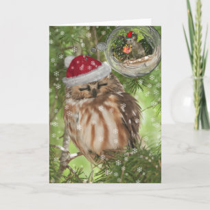 Tarjeta Festiva Navidades de lechuza del norte