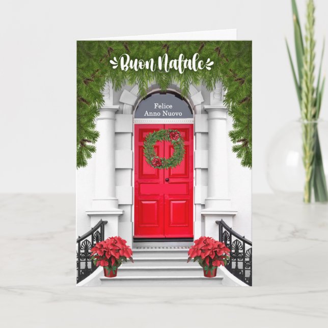 Tarjeta Festiva Navidades de lengua italiana Wreath Buon Natal (Anverso)