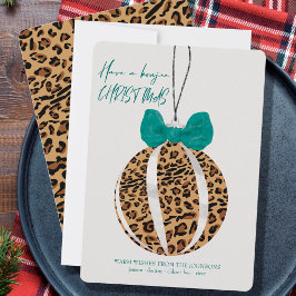 Tarjeta Festiva Navidades de Leopard Print Ornament Green Bow Bouj