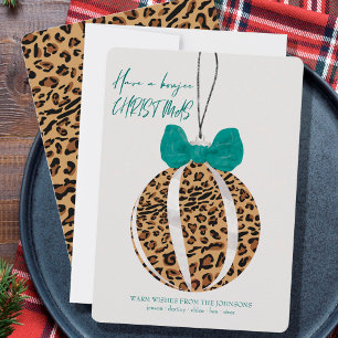 Tarjeta Festiva Navidades de Leopard Print Ornament Green Bow Bouj