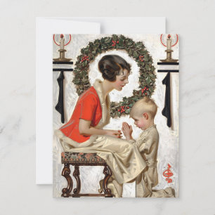 Tarjeta Festiva Navidades de Leyendecker Oración 1921