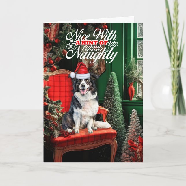 Tarjeta Festiva Navidades de lineas collie perro travieso o agrada (Anverso)