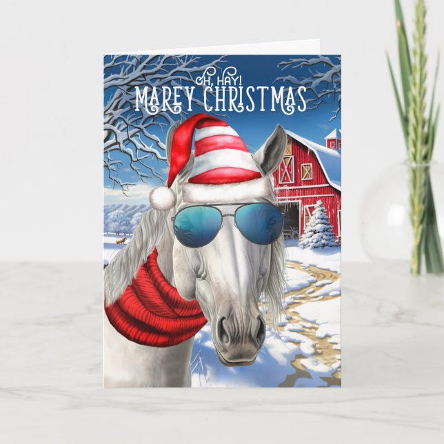 Tarjeta Festiva Navidades de Lipizzan White Horse divertidos MAREy (Anverso)