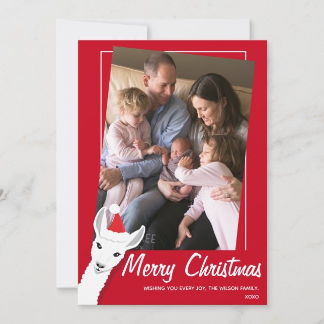 Tarjeta Festiva Navidades de Llama Santa Photo (Anverso)
