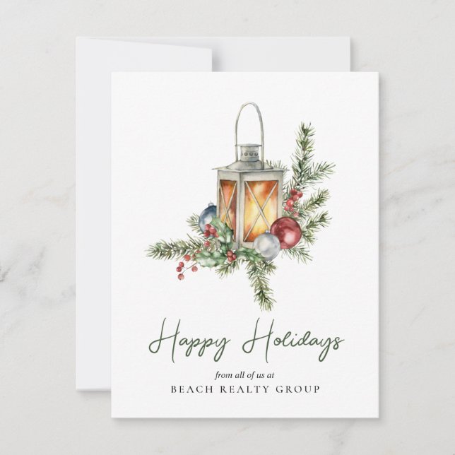 Tarjeta Festiva Navidades de logotipo empresarial acuarela (Anverso)