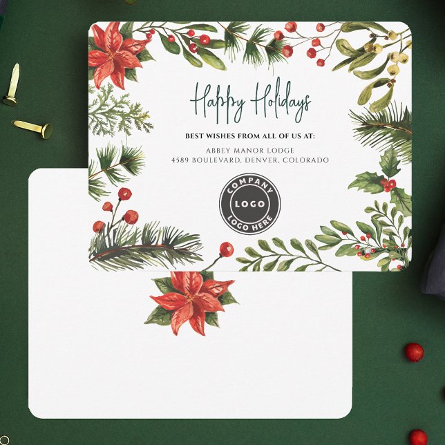 Tarjeta Festiva Navidades de logotipos de empresas Verde festivo (Business Logo Christmas Holidays Greenery Holiday Card)
