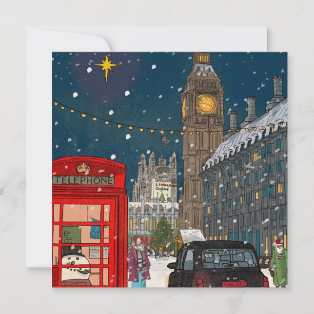 Tarjeta Festiva Navidades de Londres inspirados en el Cityscape Re (Anverso)