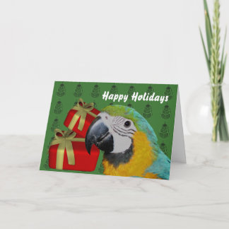 Tarjeta Festiva Navidades De Loro De Macao Azul Y Oro