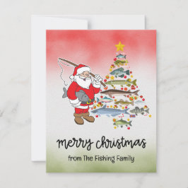 Tarjeta Festiva Navidades de los amantes de la pesca con Santa Cla