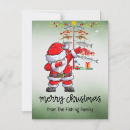 Tarjeta Festiva Navidades de los amantes de la pesca con Santa Cla