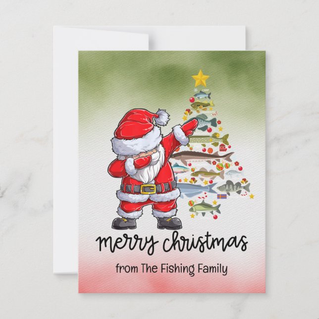 Tarjeta Festiva Navidades de los amantes de la pesca con Santa Cla (Anverso)