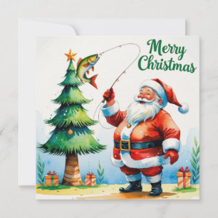 Tarjeta Festiva Navidades de los amantes de la pesca con tema de S