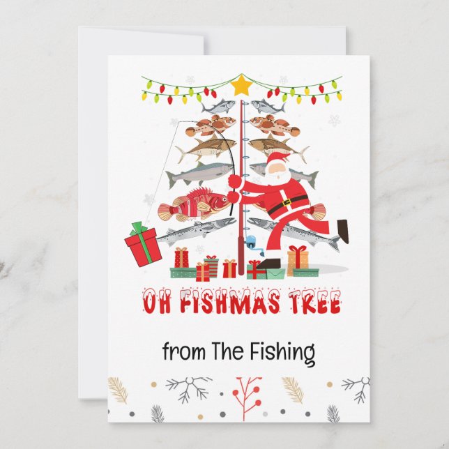Tarjeta Festiva Navidades de los amantes de la pesca festejan con  (Anverso)