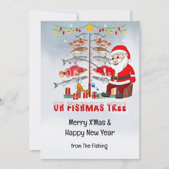 Tarjeta Festiva Navidades de los amantes de la pesca festejan con  (Anverso)