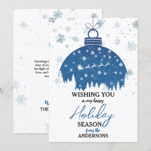 Tarjeta Festiva Navidades de los bosques nevados Ornamento azul Sa