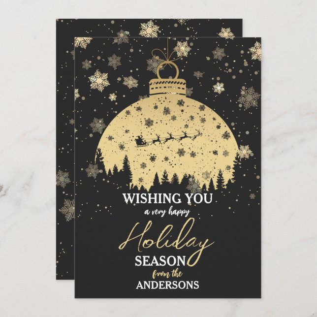 Tarjeta Festiva Navidades de los bosques nevados Ornamento de Oro  (Anverso / Reverso)