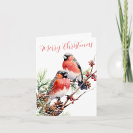 Tarjeta Festiva Navidades de los Bullfinch Rojos Birries Berries &