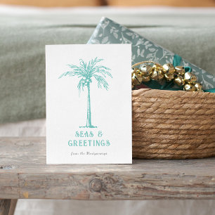 Tarjeta Festiva Navidades de los Mares Tropicales de Palmeras y Sa