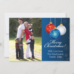 Tarjeta Festiva Navidades de los Ornamentos Azules Rojos Patriótic