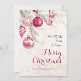 Tarjeta Festiva Navidades de los Ornamentos Blancos Rosados