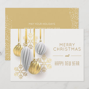 Tarjeta Festiva Navidades de los Ornamentos Plateados de Oro Retro