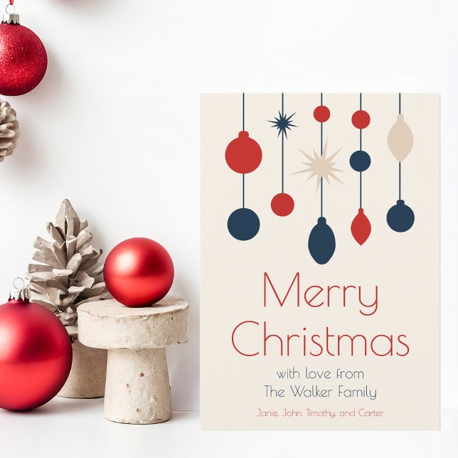 Tarjeta Festiva Navidades de los Ornamentos Rojos Retro (Subido por el creador)