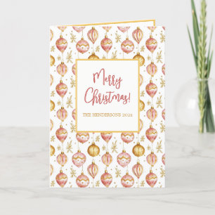 Tarjeta Festiva Navidades de los Ornamentos Vintage de Oro Rosa